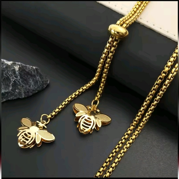 Anthropologie Jewelry - Quenn Bee Lariat 18K GOLD Stainless Steel Waterproof Necklace